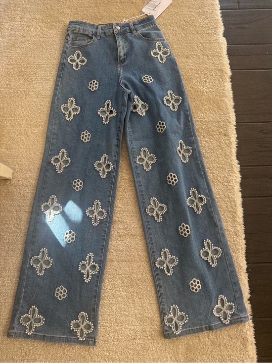 Noli Denim - Women’s Embellished Blue Wide-Leg Jeans